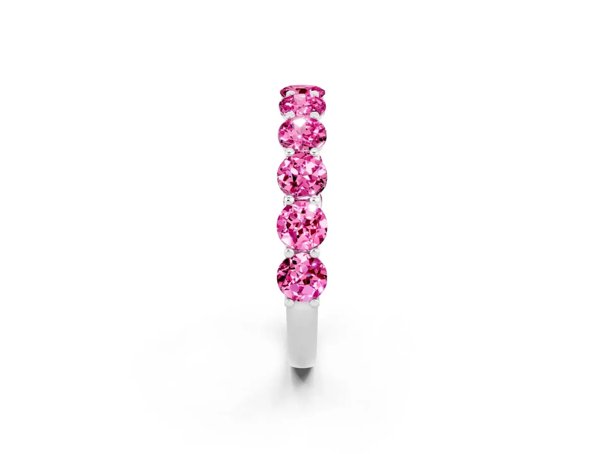 Round Pink Sapphire Shared Prong Eternity Band Platinum