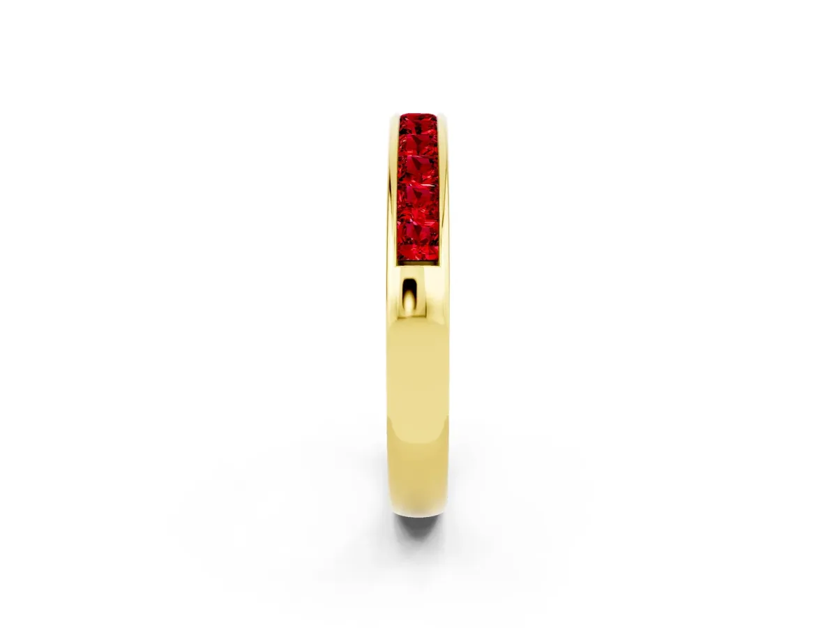 Channel Set Princess Cut Ruby Eternity Band Yellow gold