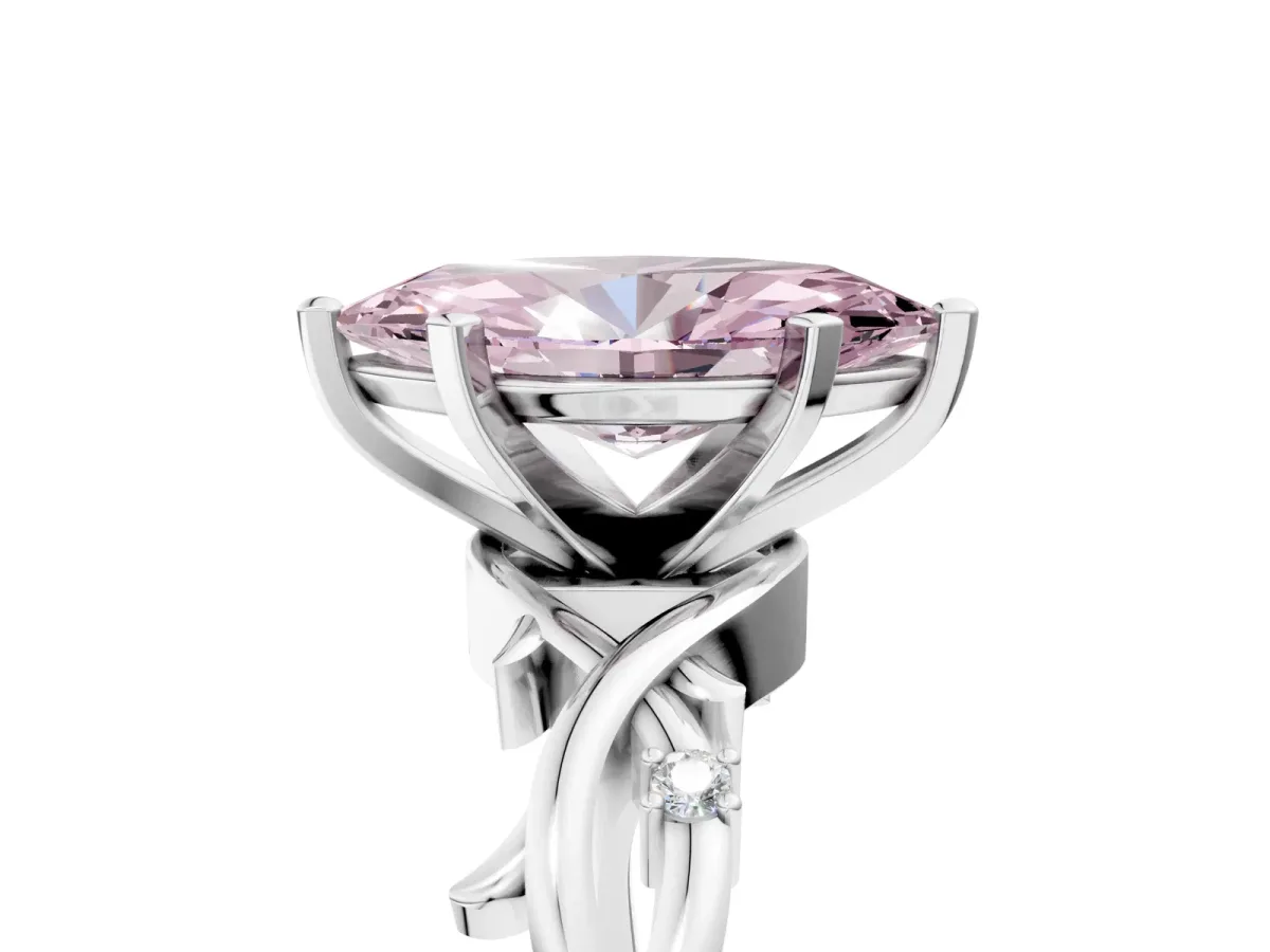 Fancy Pink Marquise Cut Diamond Solitaire Ring with Twisted Band and Prong Setting Silver
