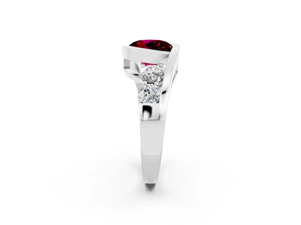 Bezel Set Round Cut Garnet Bypass Ring with Round Accents Silver