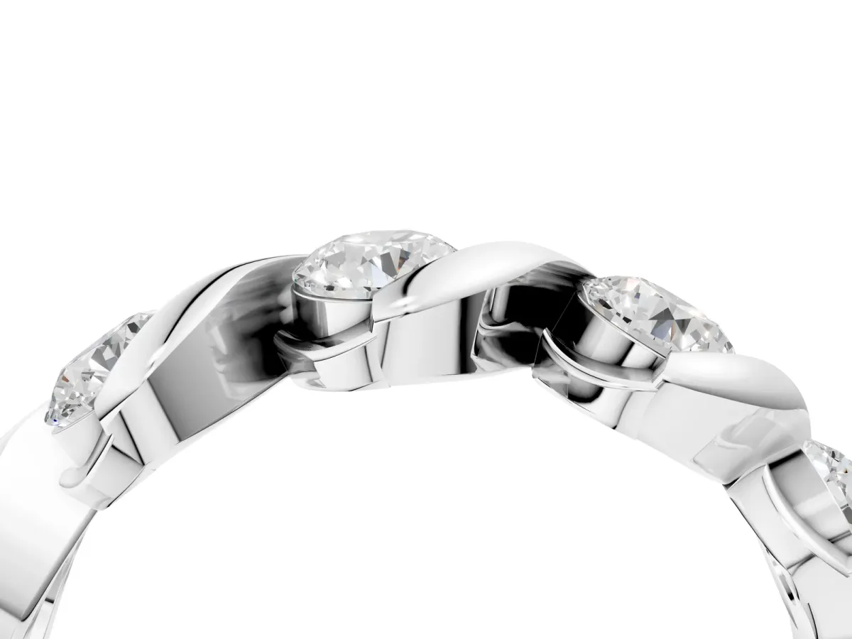 Round Diamond Wave Band with Channel Setting and Shared Prongs Silver