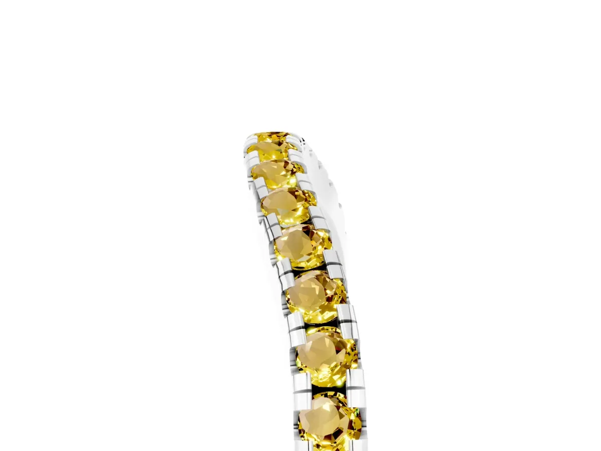 Round Yellow Sapphire Pavé Half Eternity Band with Shared Prong Setting Platinum