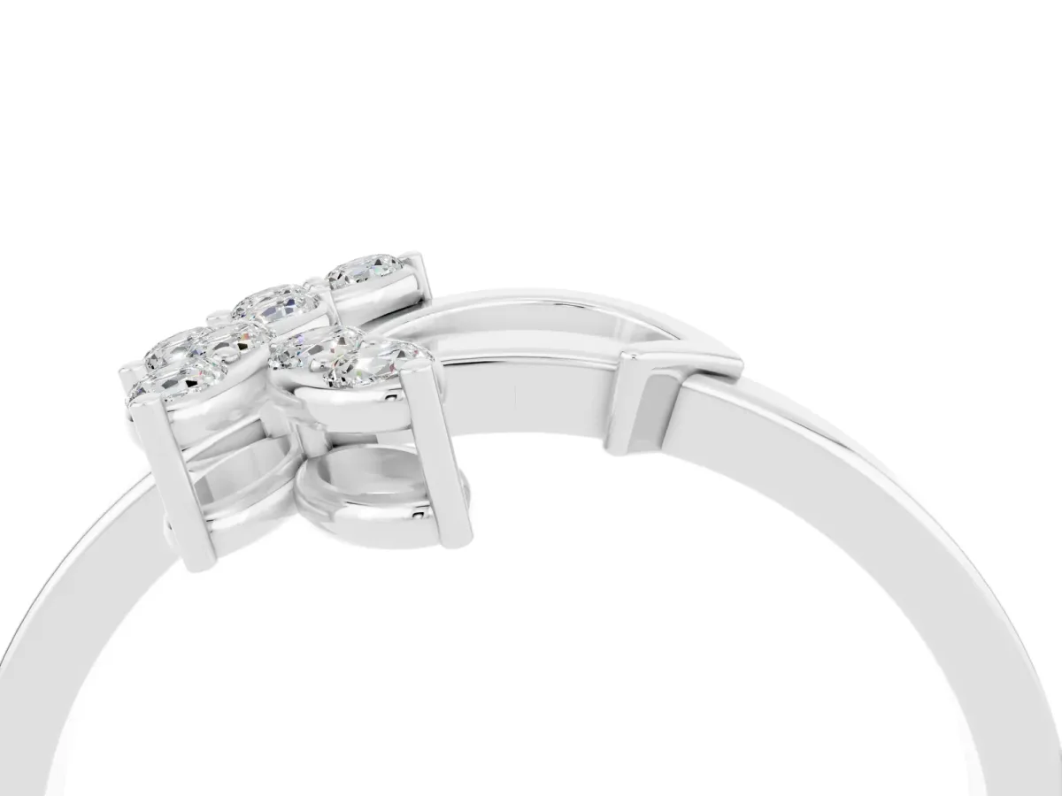 Marquise Moissanite Cluster Bypass Ring with Prong Setting Silver