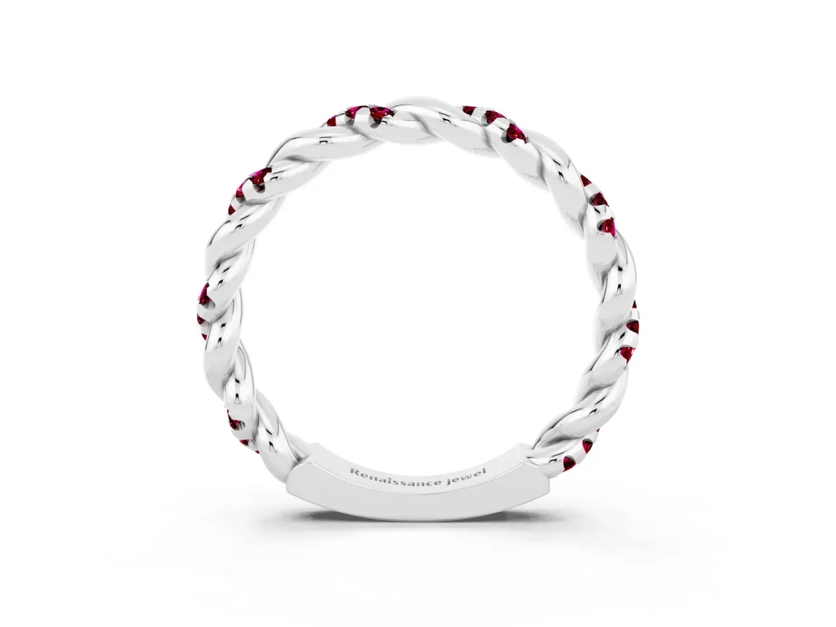 Twisted Pavé Round Garnet Eternity Band Platinum