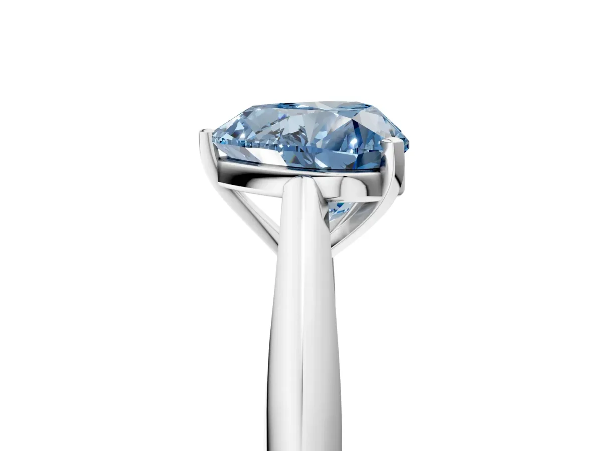 Fancy Blue Heart Cut Diamond Solitaire Engagement Ring with Cathedral Setting and Four-Prong Mount Silver