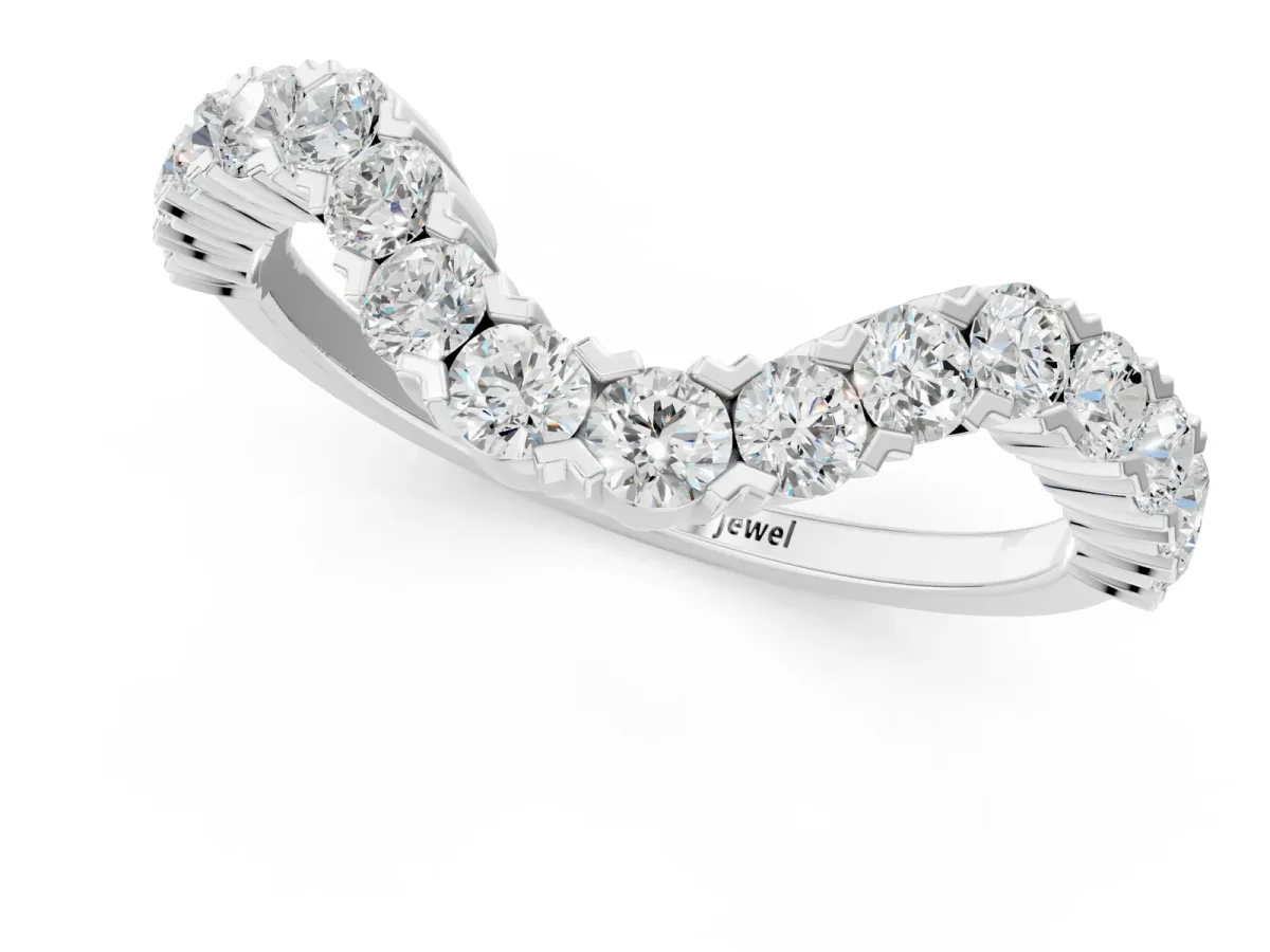 V-Shaped Diamond Round Cut Pavé Band with Prong Setting White gold