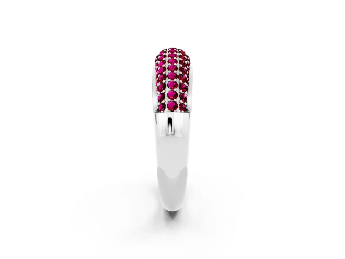 Three-Row Pavé Round Garnet Dome Band Platinum