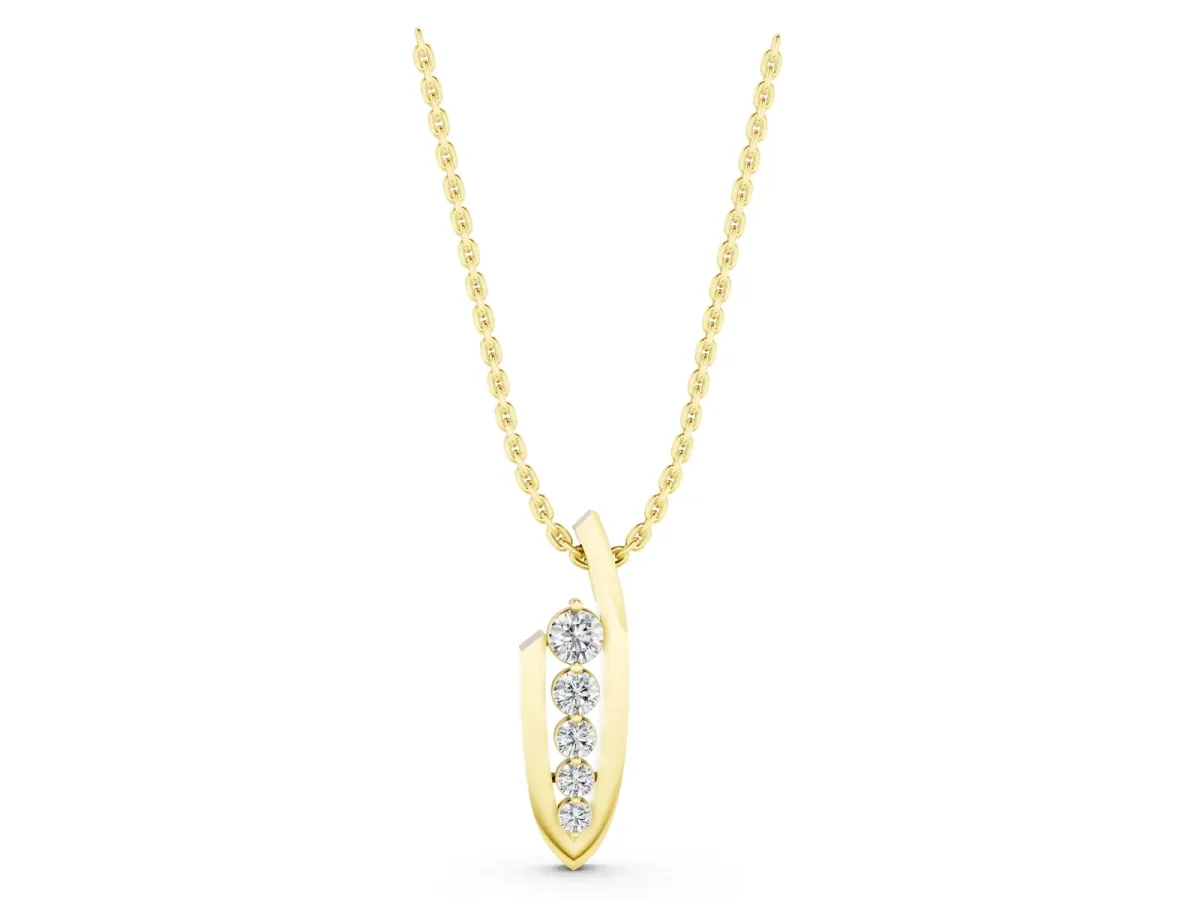 Channel Set Round Diamond Pendant with Bar Prong Setting Yellow gold