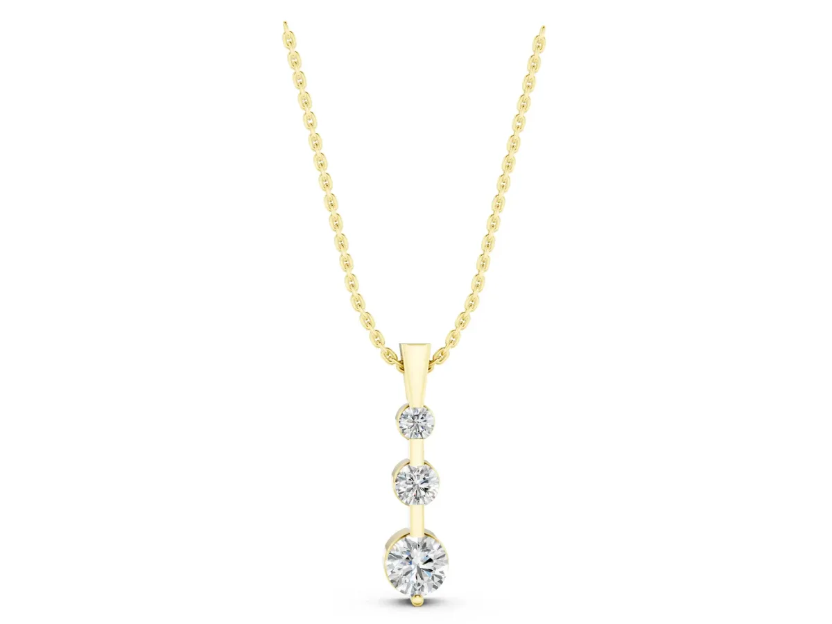 Three-Stone Round Diamond Prong-Set Pendant Yellow gold