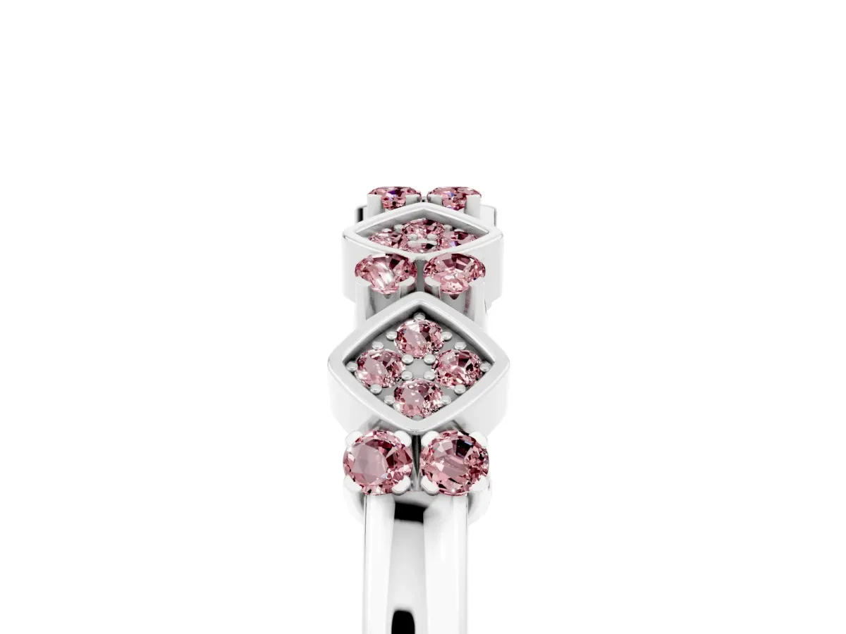 Pavé Cushion Morganite Cluster Eternity Band with Prong Setting Silver