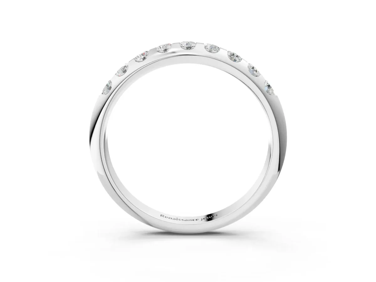Round Cut Diamond Half-Eternity Band with Shared Prong Setting Silver
