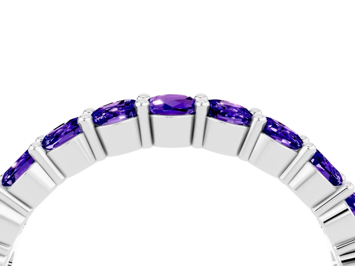 Round Tanzanite Half Eternity Band with Prong Setting Silver