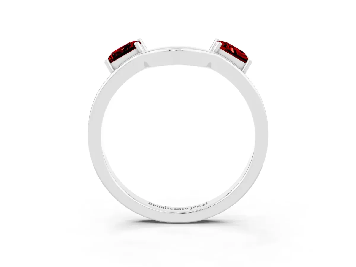 Princess Cut Ruby Two-Stone Open Band Ring with Four-Prong Setting Platinum