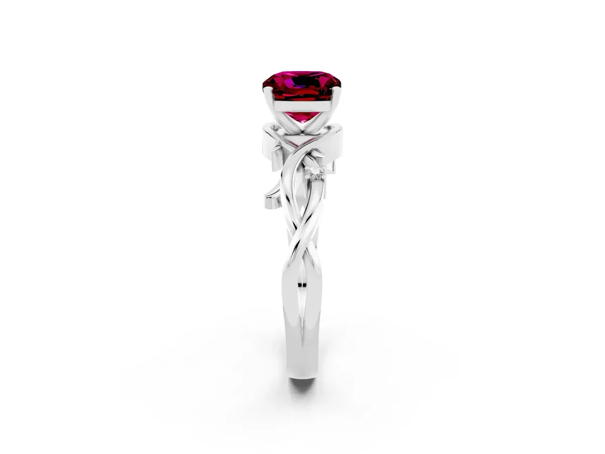Cushion Cut Garnet Solitaire Ring with Twisted Band and Prong Setting Silver