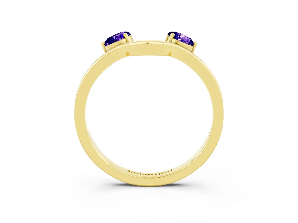 Dual Round Tanzanite Open Band Ring with Prong Setting Yellow gold