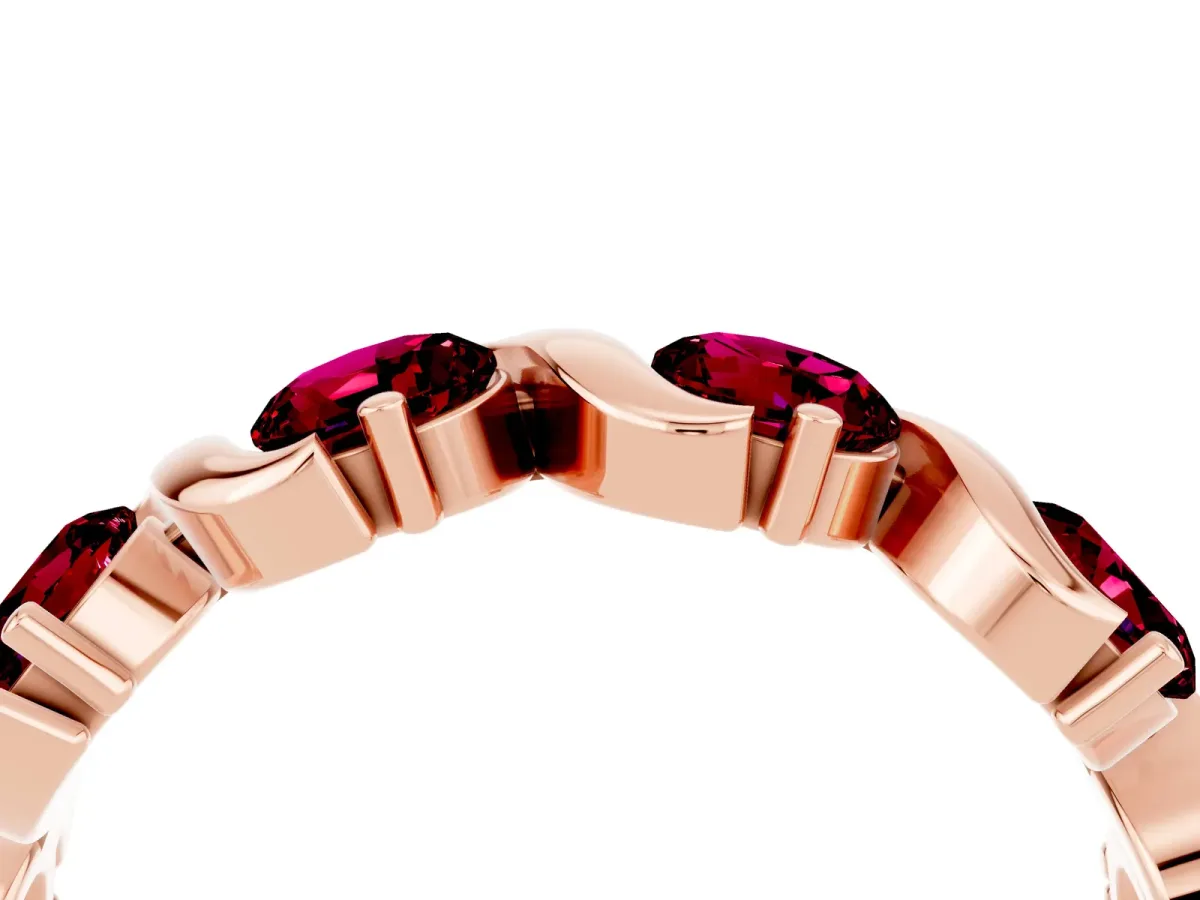 Round Garnet Half Eternity Band with Wave Prong Setting Rose gold