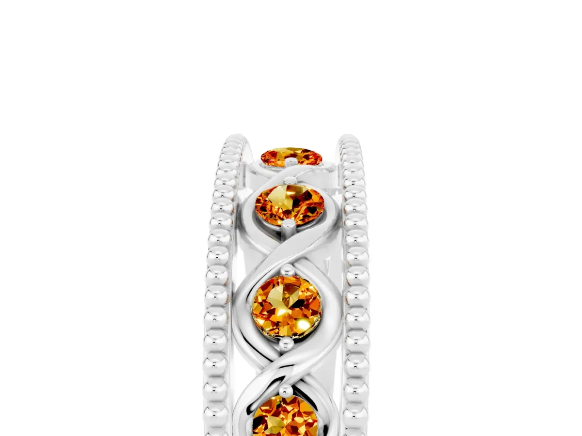 Round Citrine Twist Milgrain Band with Bezel Setting Platinum