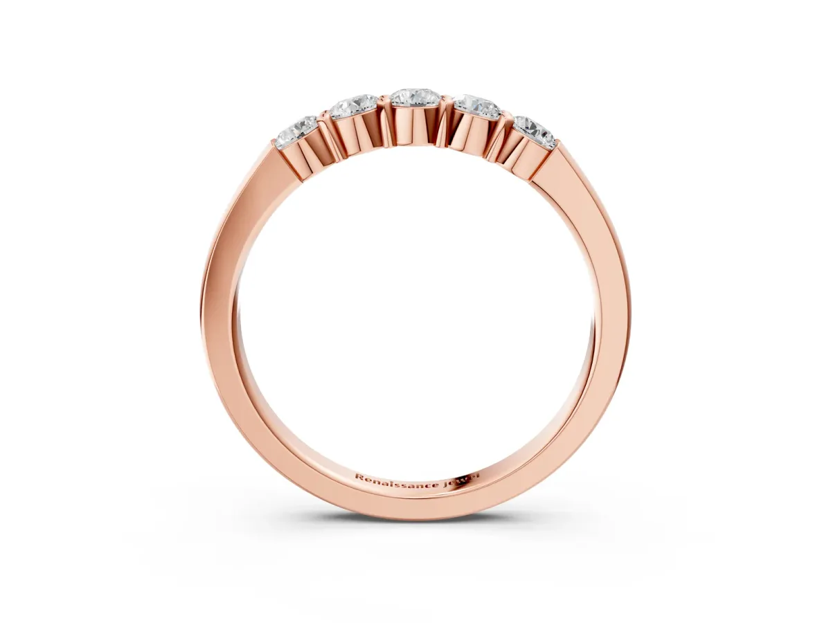 Five-Stone Round Diamond Channel Set Band with Shared Prong Setting Rose gold