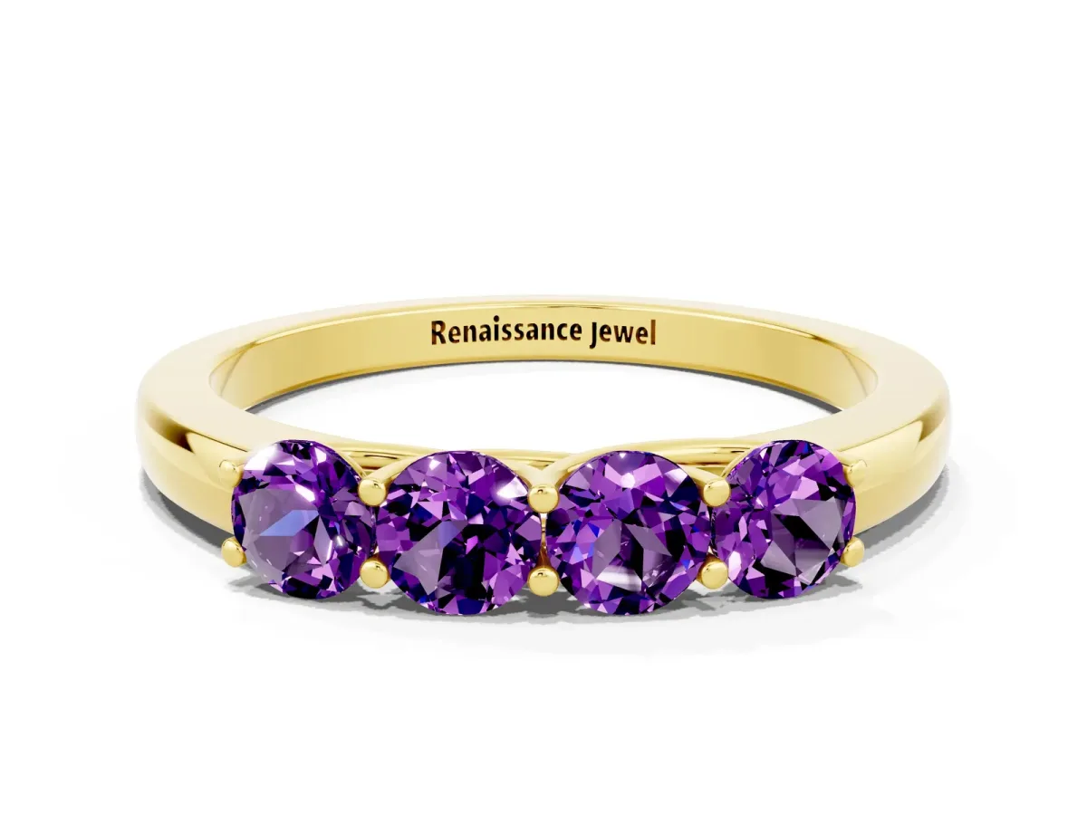 Four-Stone Round Amethyst Prong-Set Band Yellow gold