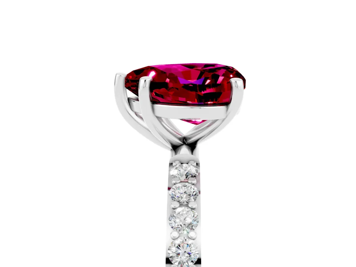 Heart Cut Garnet Solitaire Ring with Round Pavé Band and Prong Setting Silver