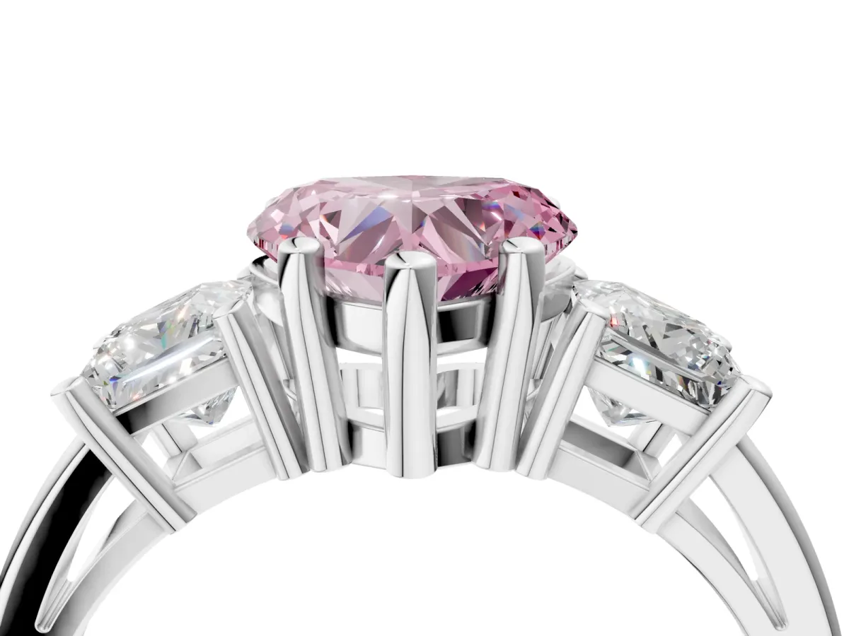 Fancy Pink Three-Stone Heart Cut Cut Solitaire Ring with Prong Setting Platinum