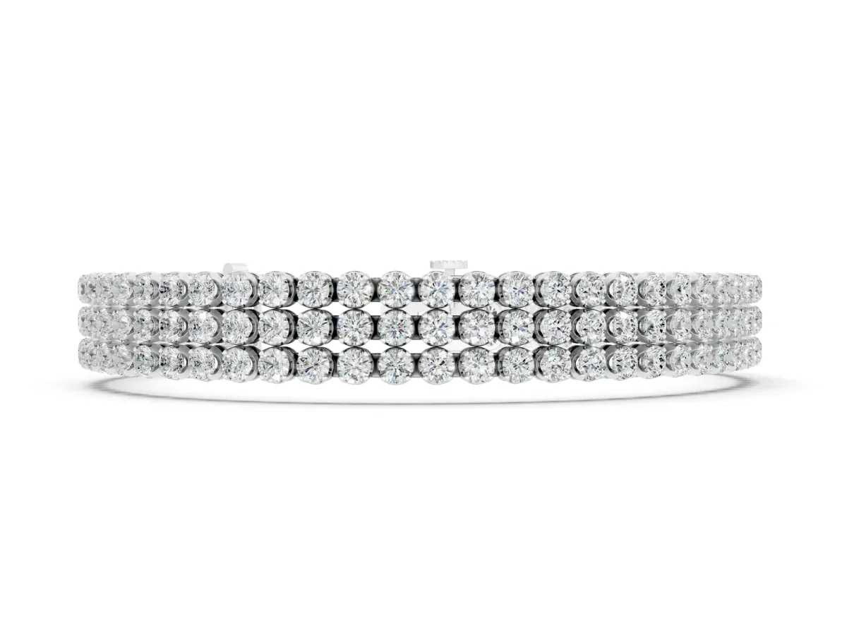 Three-Row Round Diamond Tennis Bracelet with Bezel Setting White gold