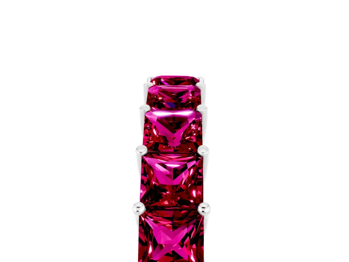 Princess Cut Garnet Channel-Set Eternity Band with Prong Setting Silver