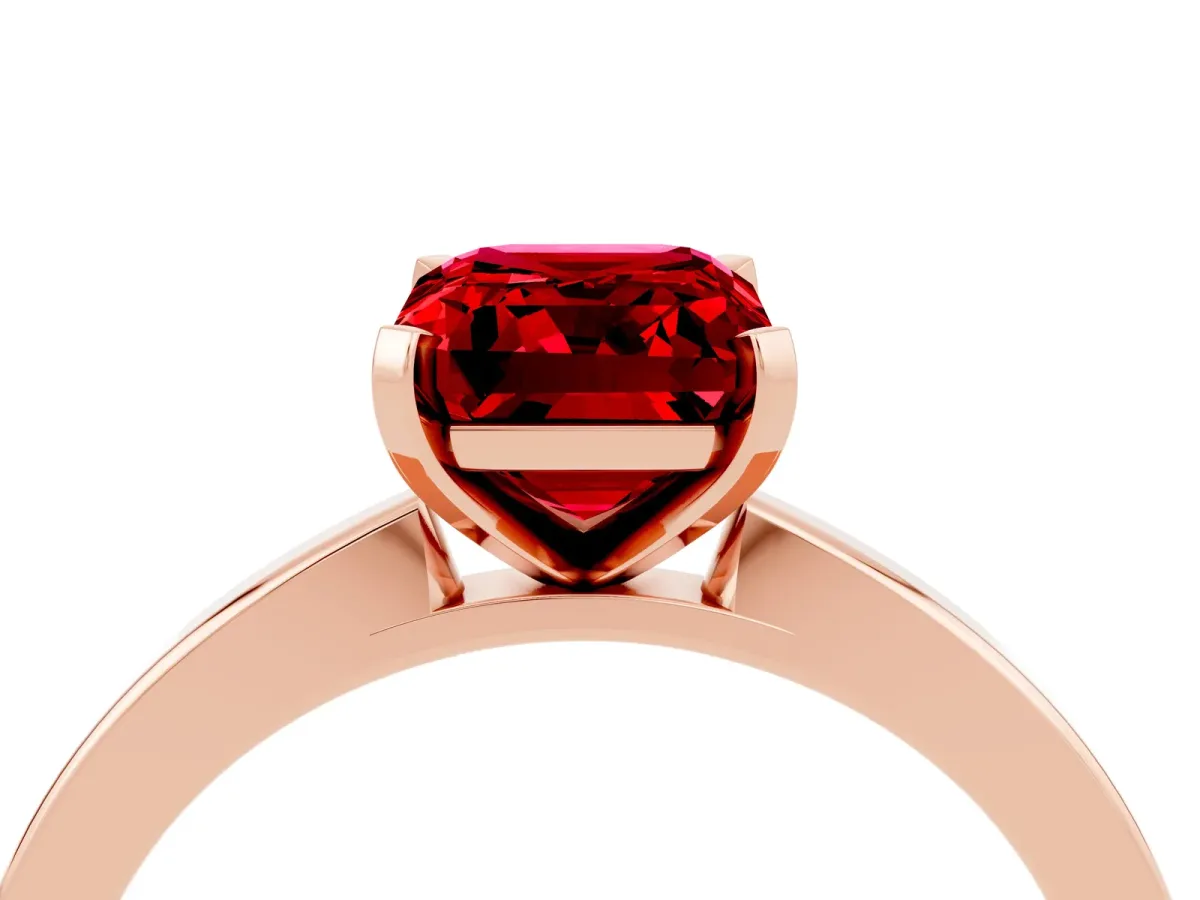 Emerald Cut Ruby Solitaire Engagement Ring with Classic Band and Four-Prong Setting Rose gold