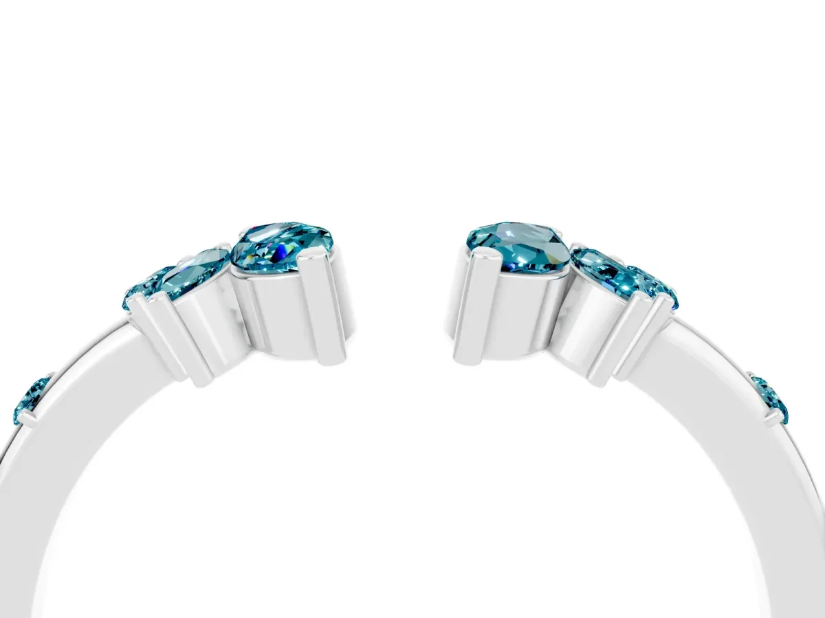 Open Marquise Cluster Blue Topaz Band with Prong Setting Platinum