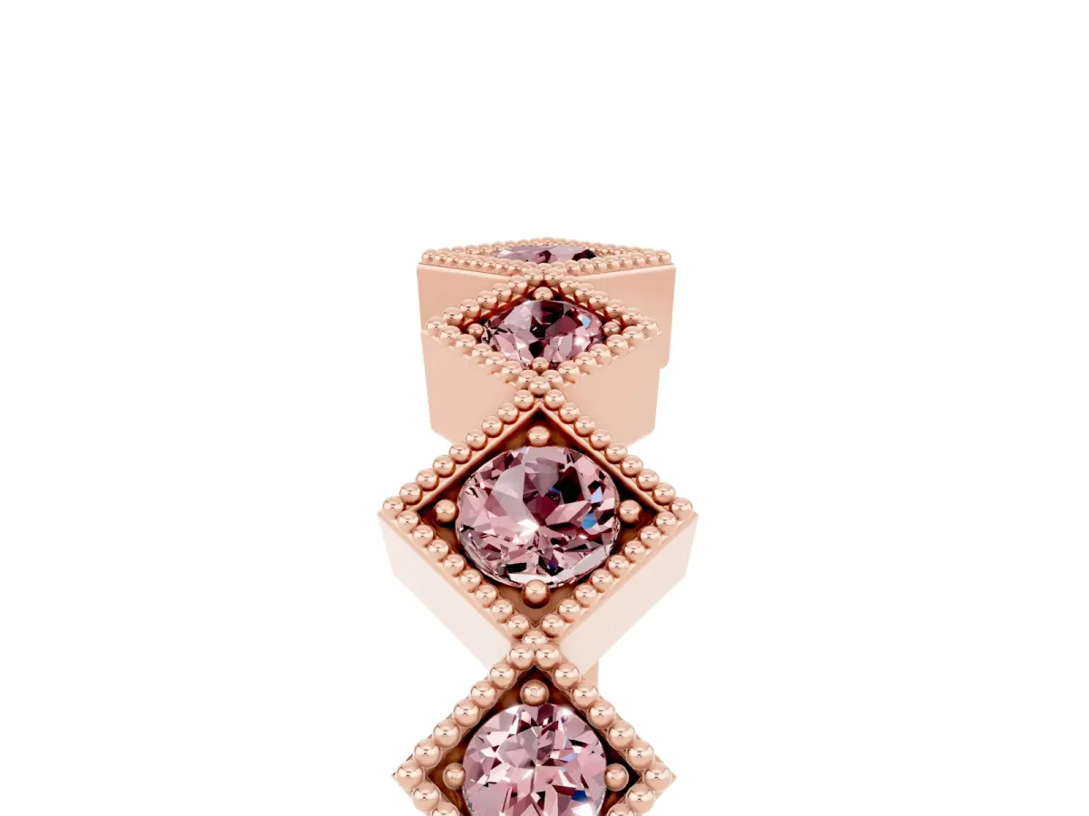 Milgrain Square Bezel Round Morganite Chevron Band Rose gold