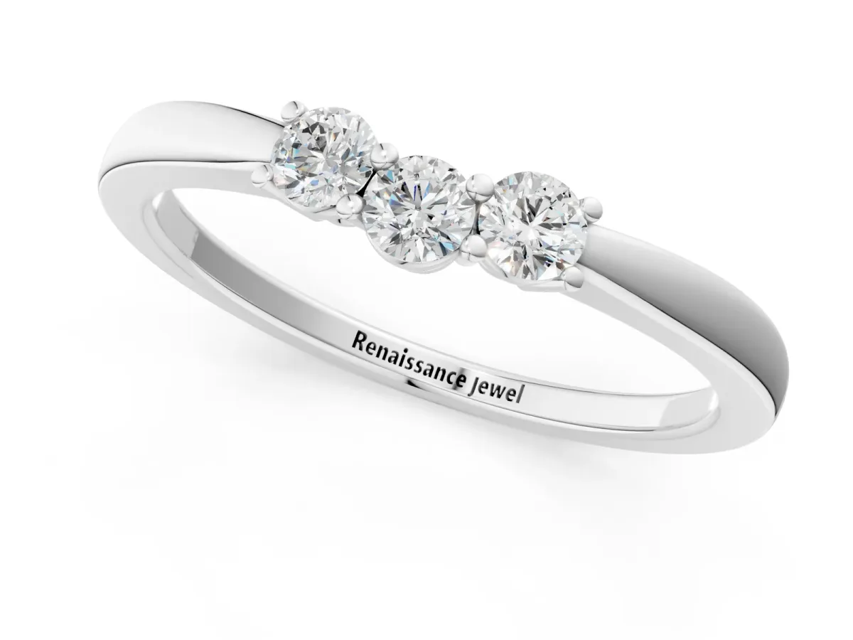 Three-Stone Round Diamond Tension Set Solitaire Band with Prong Setting White gold