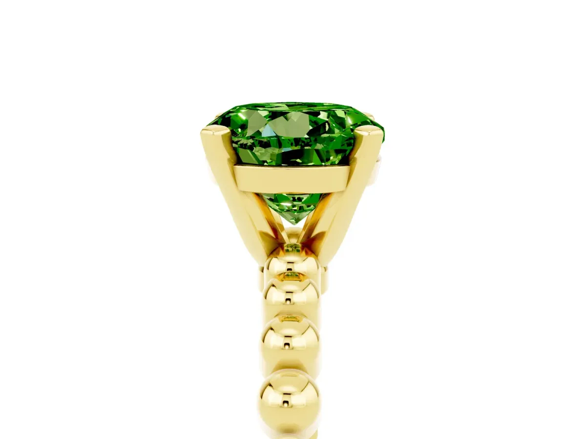 Round Cut Peridot Solitaire Ring with Beaded Band and Prong Setting Yellow gold