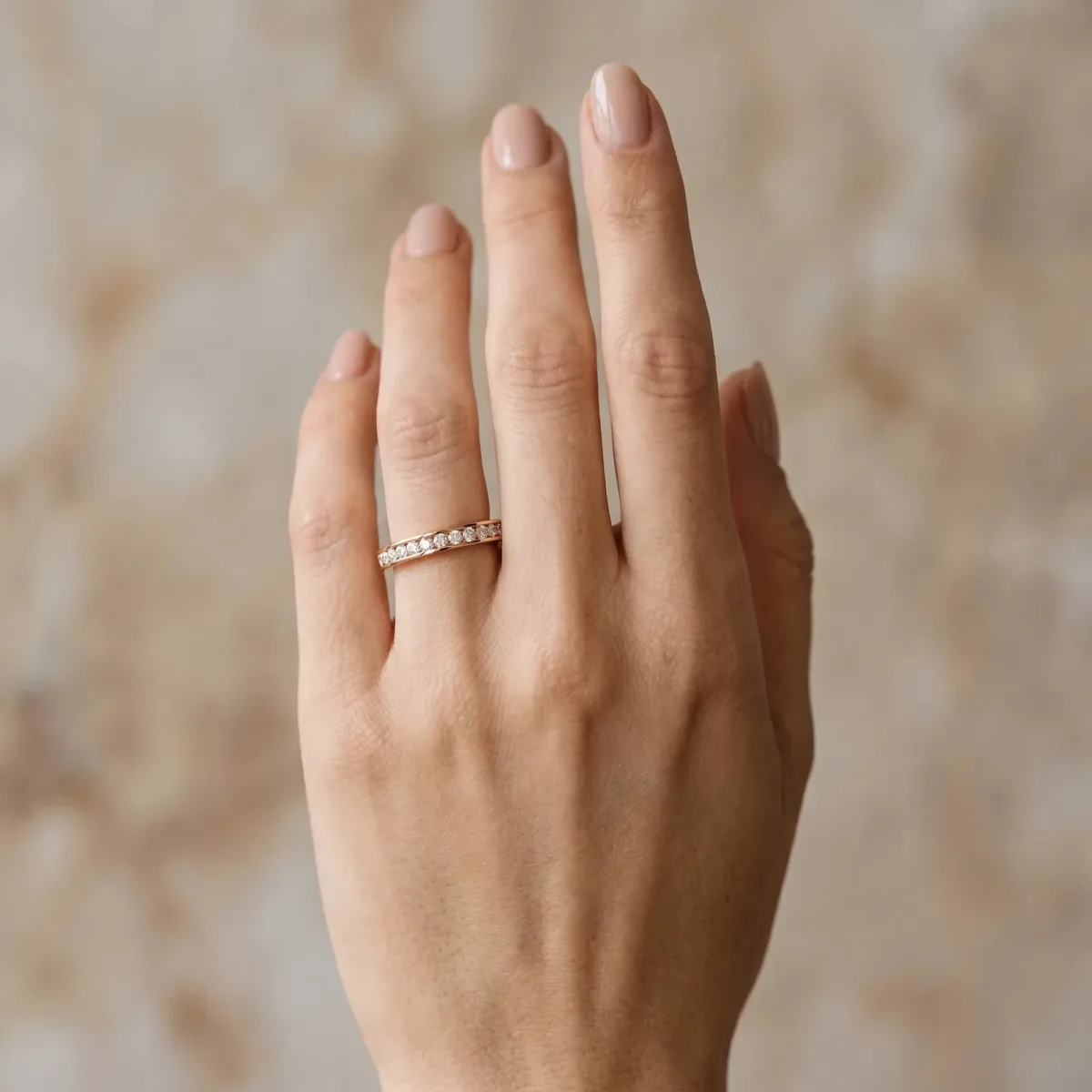 Pavé Round Diamond Channel Set Band Rose gold