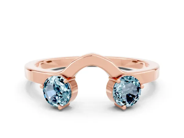 Dual Round Aquamarine Open Band Ring with Prong Setting Rose gold