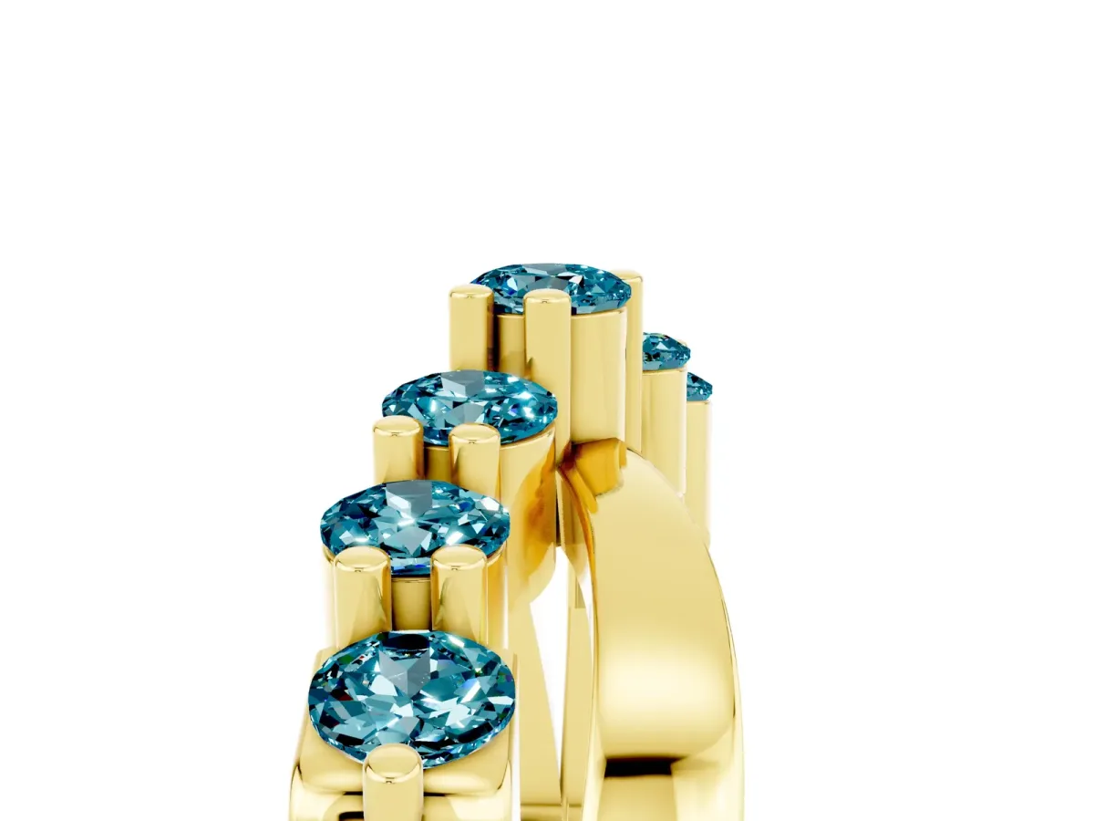 Round Blue Topaz Prong-Set Crossover Band Yellow gold