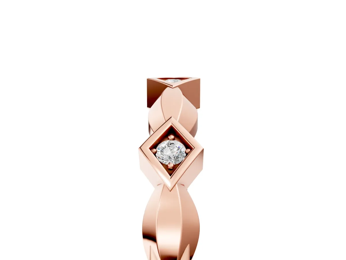 Square Diamond Twist Band with Bezel Setting Rose gold