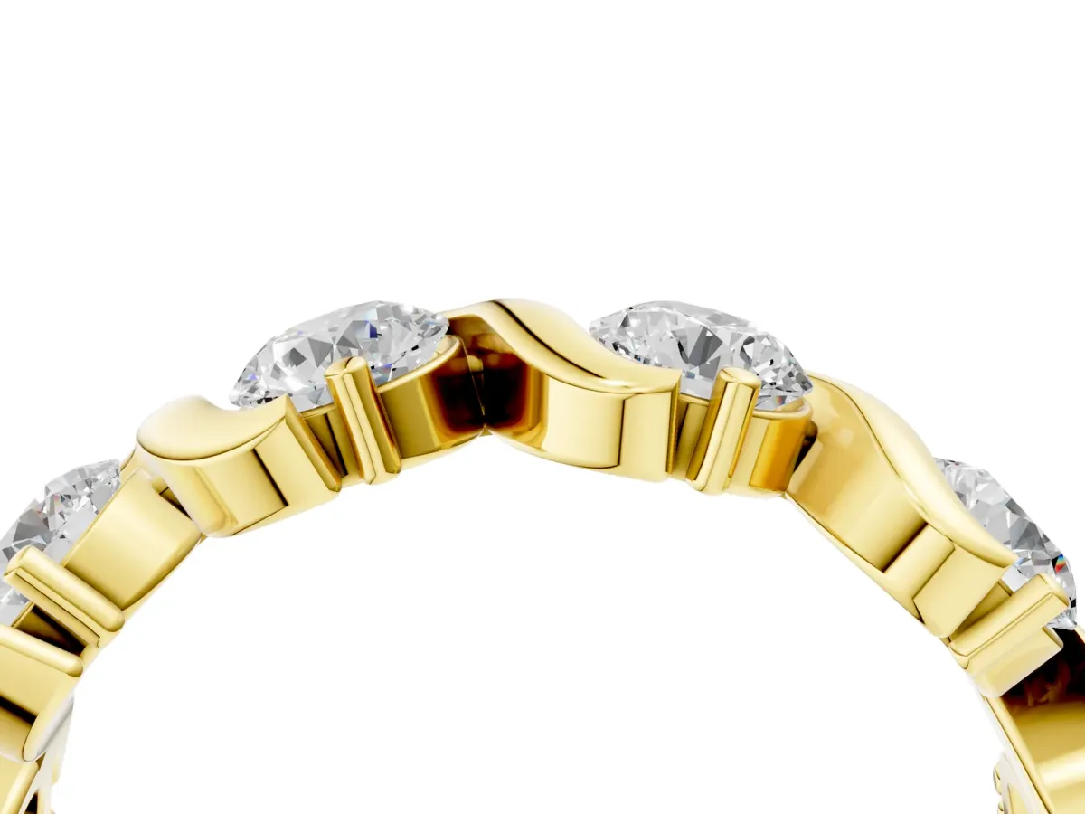 Round Diamond Half Eternity Band with Wave Prong Setting Yellow gold