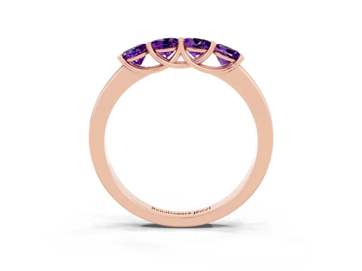 Four-Stone Round Amethyst Prong-Set Band Rose gold