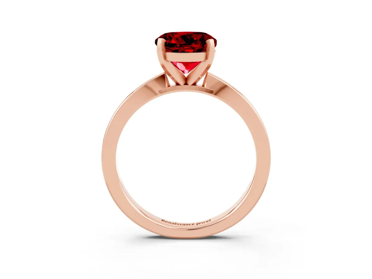 Round Cut Ruby Solitaire Engagement Ring with Classic Band and Four-Prong Setting Rose gold
