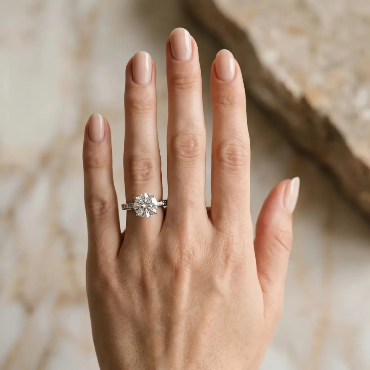 Round Cut Solitaire Pavé Band Prong Setting Ring Silver