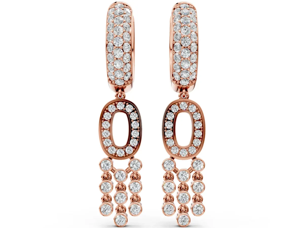 Round Diamond Initial O Huggie Hoop Earrings Rose gold