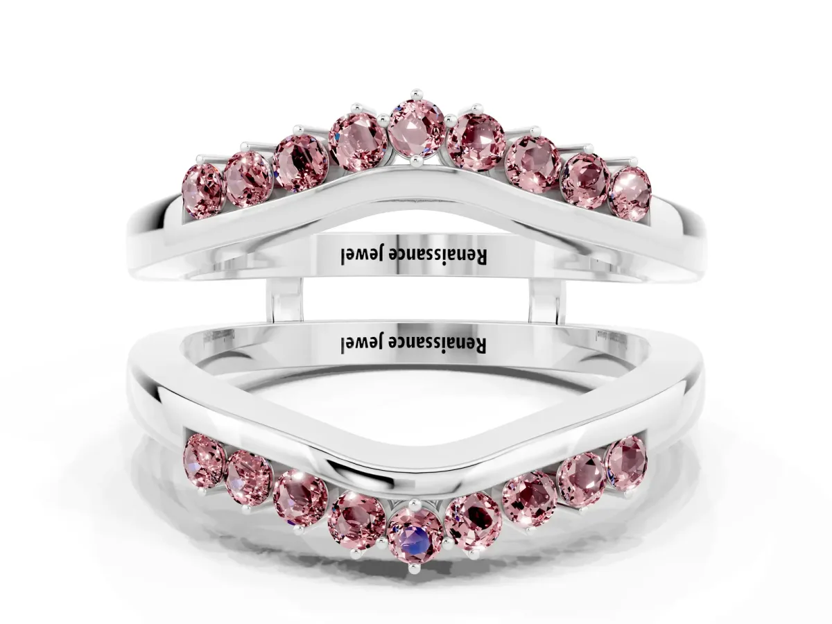 Round Morganite Chevron Contour Band with Prong Setting Silver