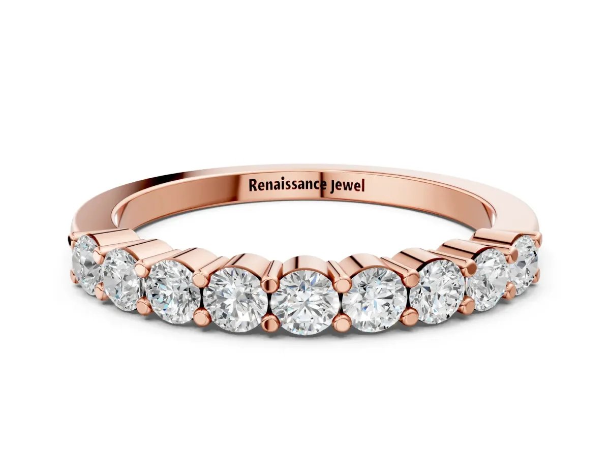 Round Diamond Prong Set Half-Eternity Band Rose gold