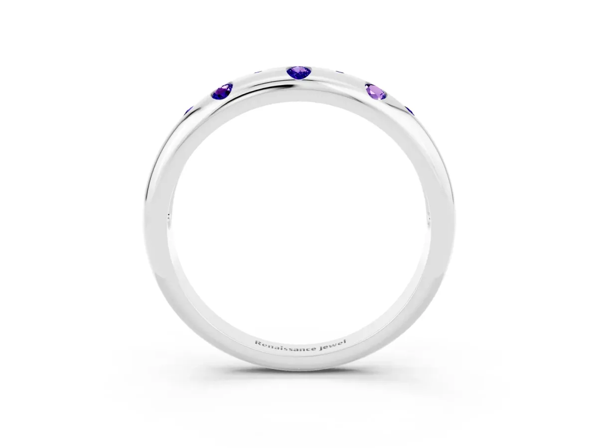 Round Tanzanite Flush-Set Comfort Fit Band Platinum