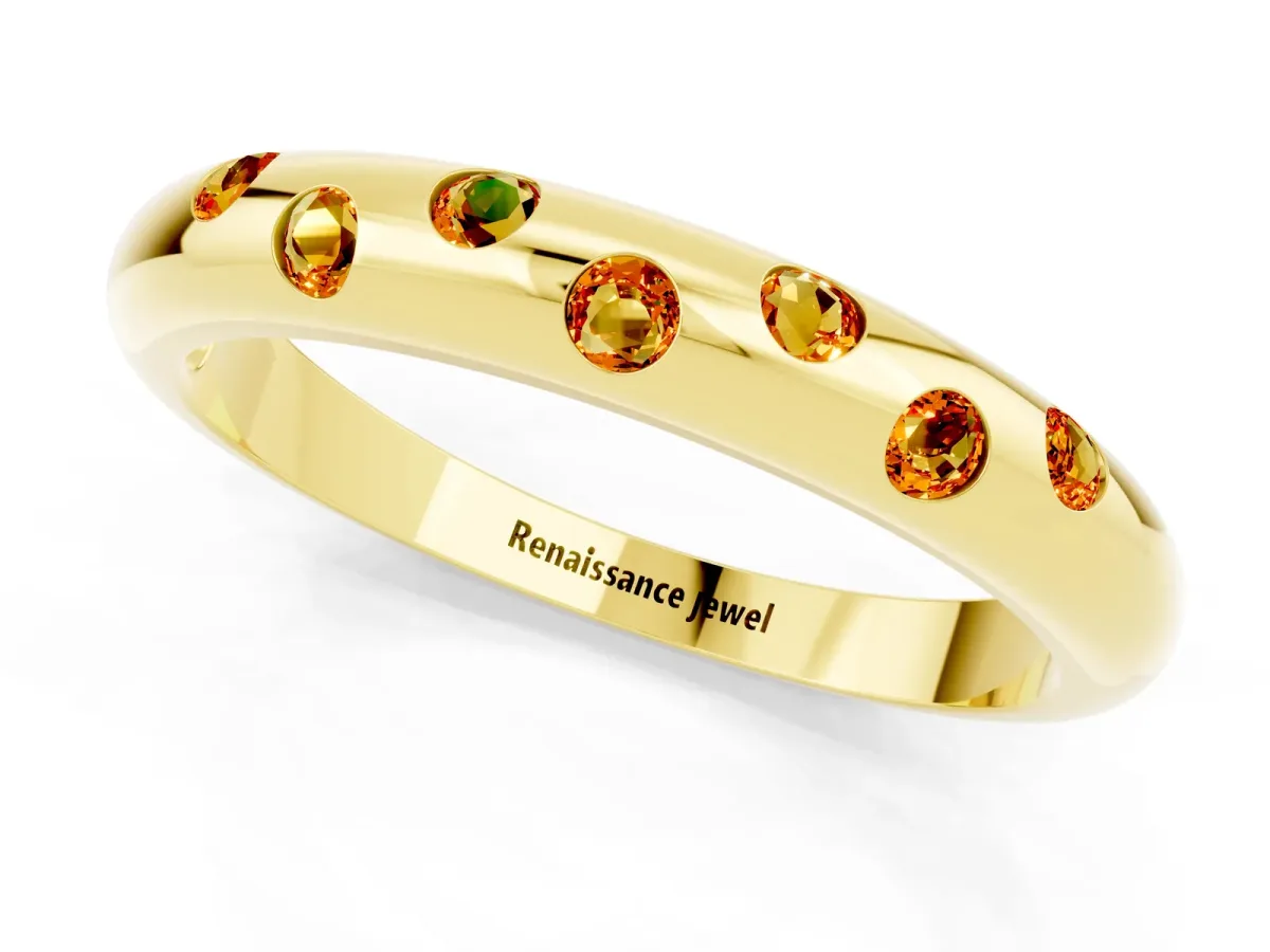 Round Citrine Flush-Set Comfort Fit Band Yellow gold
