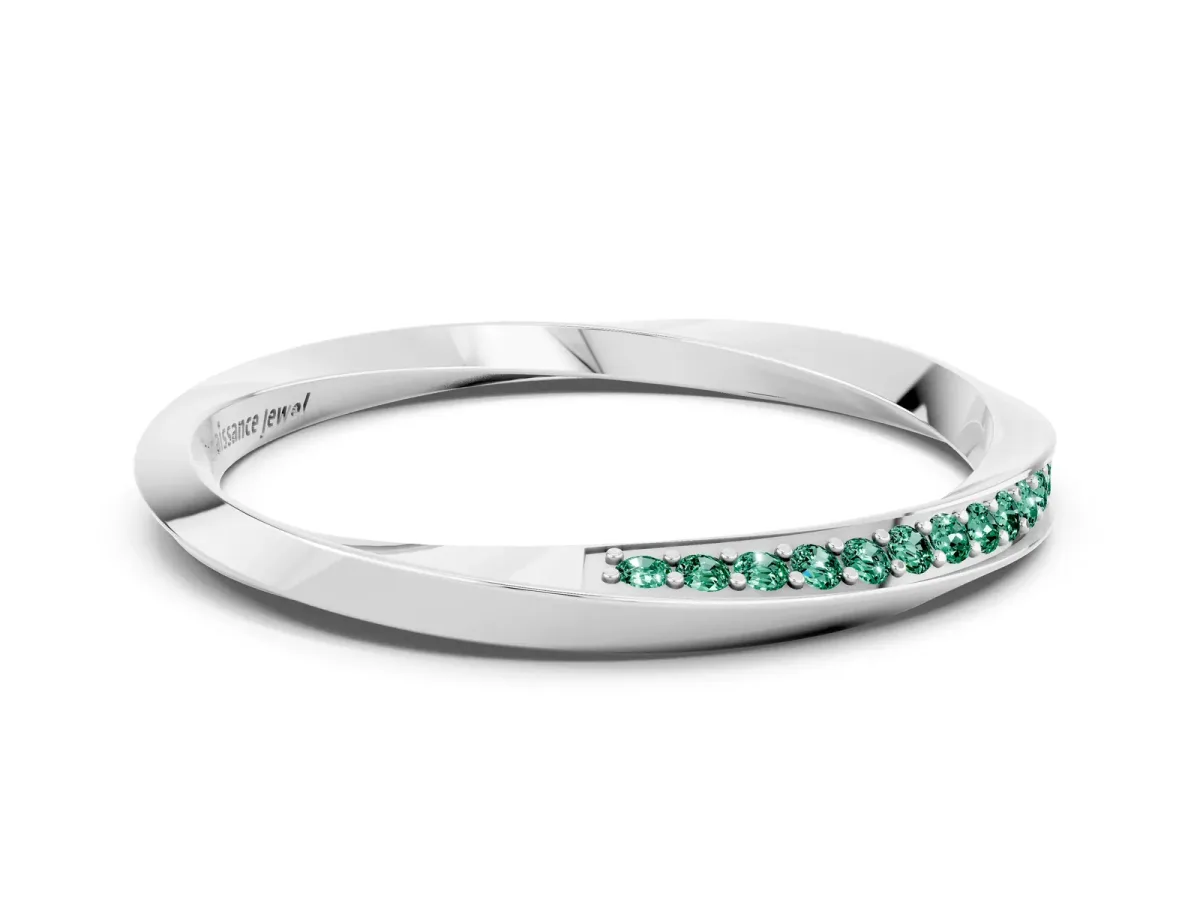 Pavé Round Green Sapphire Twist Band White gold