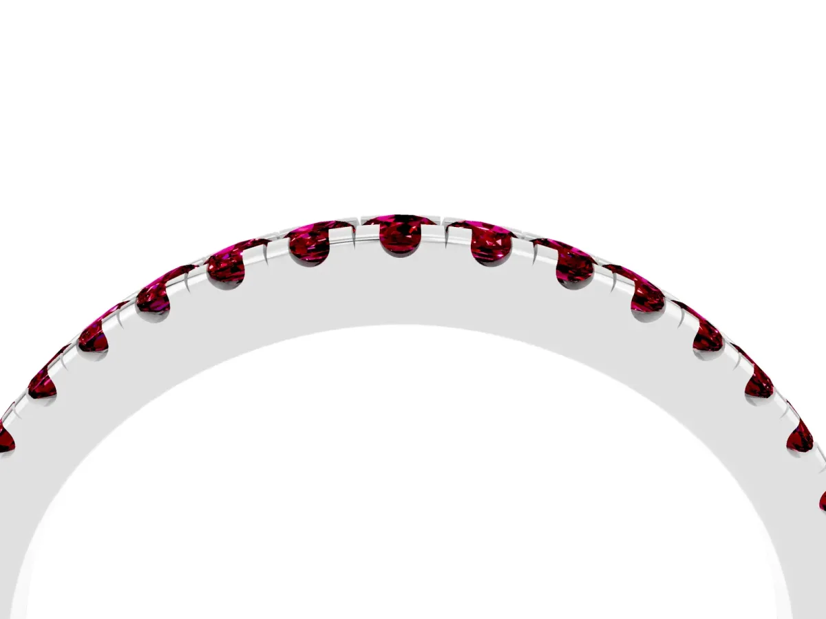 Round Garnet Pavé Half Eternity Band with Shared Prong Setting White gold