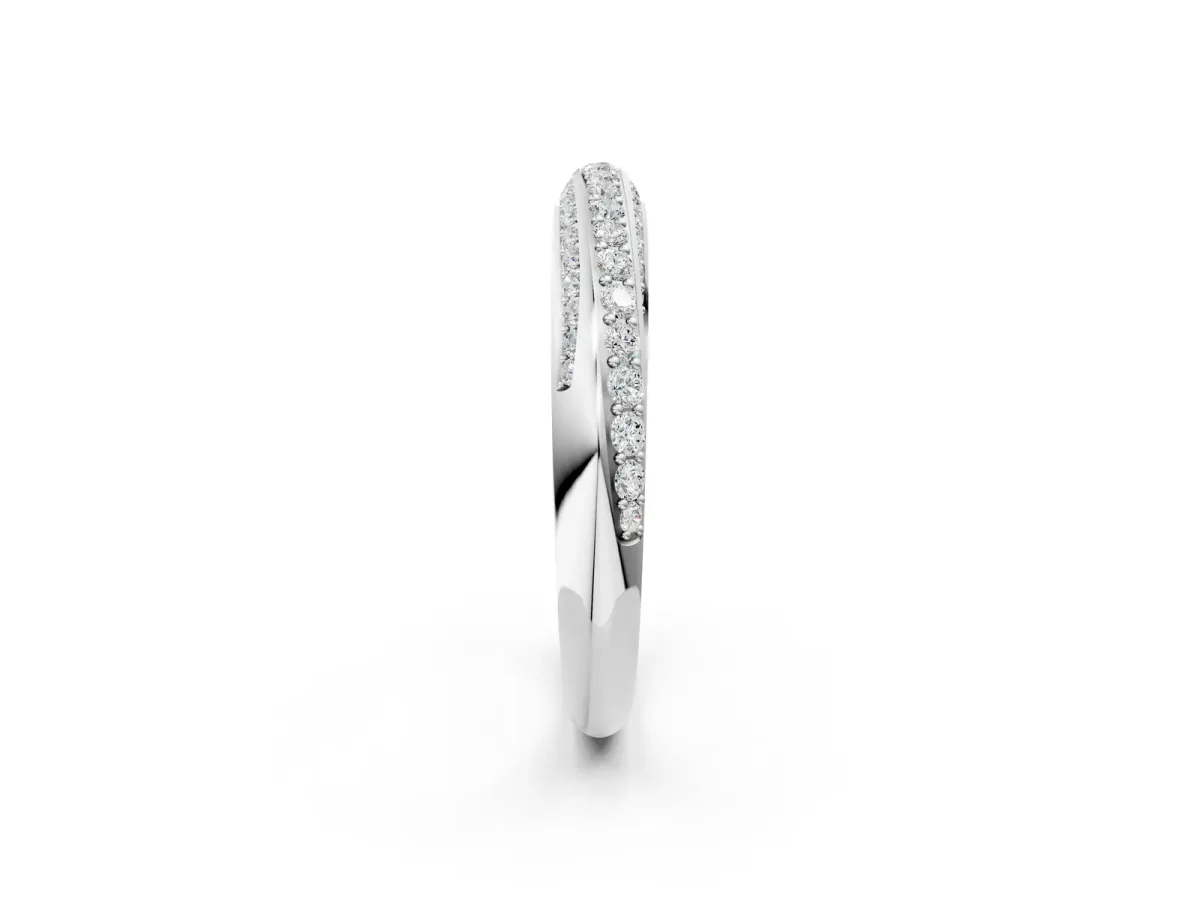 Double Row Pavé Round Diamond Channel Set Band Silver