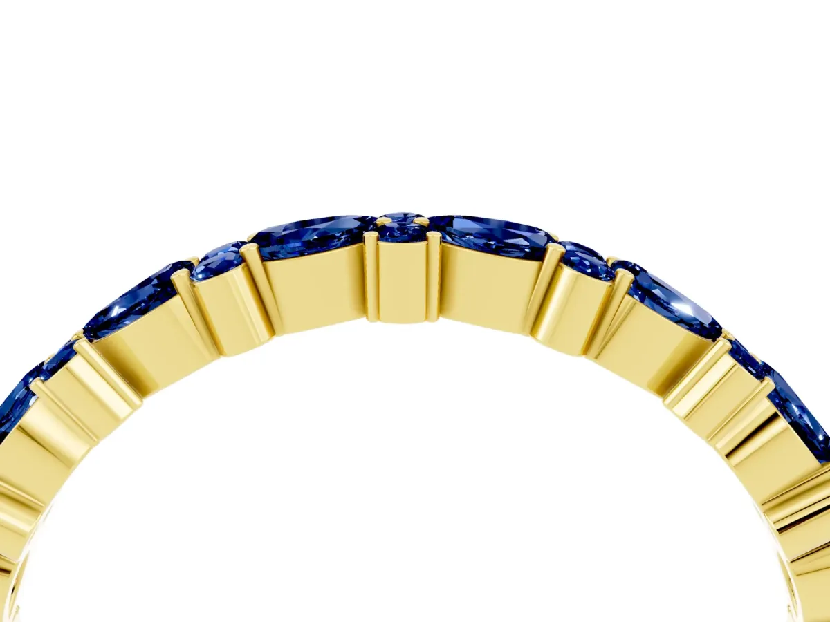 Pear and Round Blue Sapphire Wedding Band Yellow gold