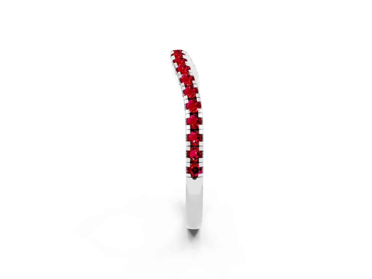 Round Ruby Pavé Half Eternity Band with Shared Prong Setting Silver